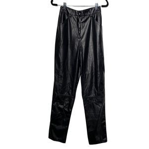 Nasty Gal Faux Leather Black Straight Leg Trousers, Size 2